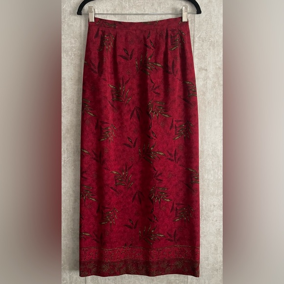 Kasper Burgandy 2 pc Tropical Design Blouse, Maxi Skirt Evening Dress Set Sz4 - Picture 6 of 14